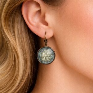 Flower of Life Mandala Round Drop Earrings